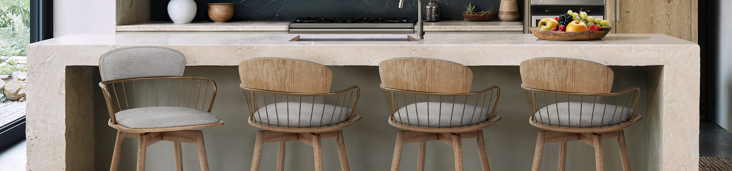 Opera Bar Stool Oak & Grey Fabric Video Banner