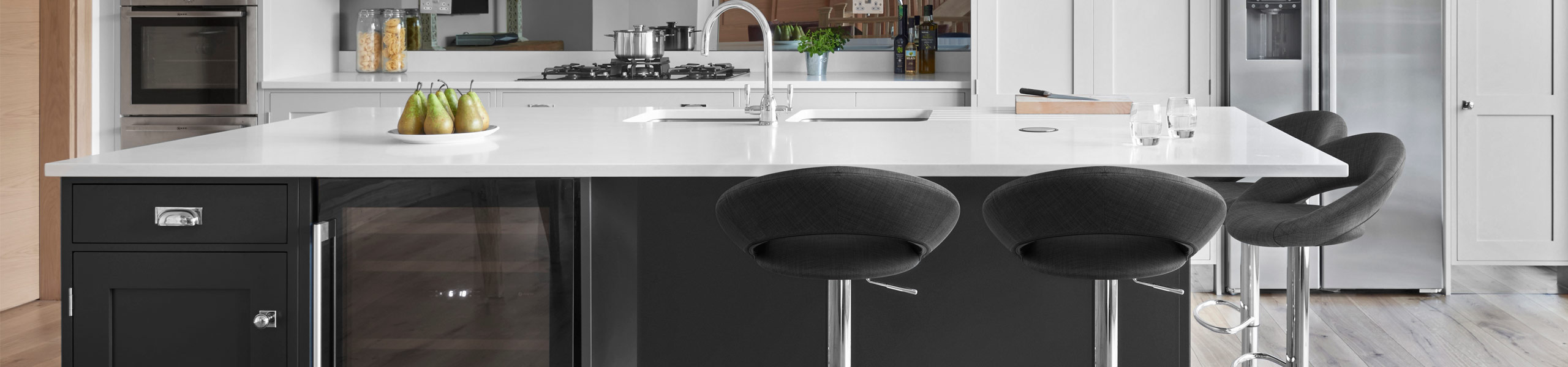 Padded Crescent Stool Charcoal Fabric Video Banner