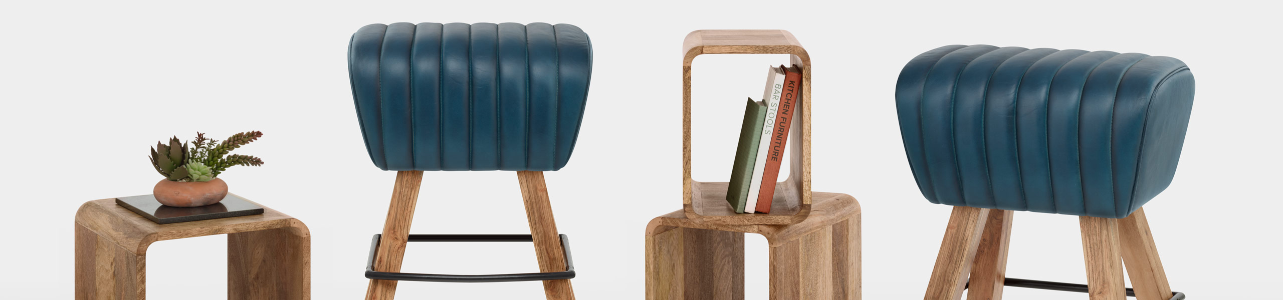Pommel Stool Antique Blue Leather Video Banner