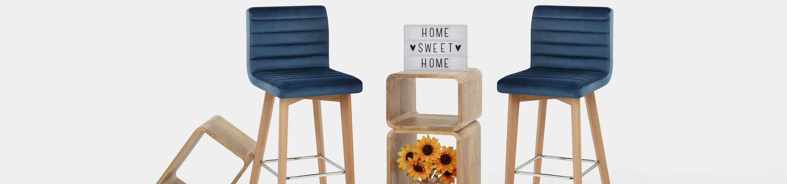 Pure Wooden Stool Blue Velvet Video Banner