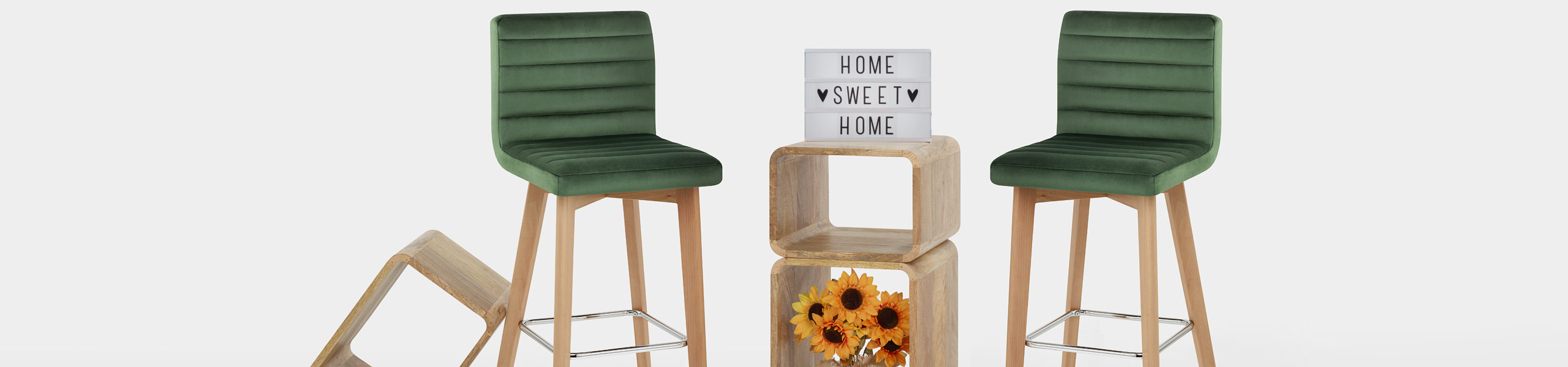 Pure Wooden Stool Green Velvet Video Banner