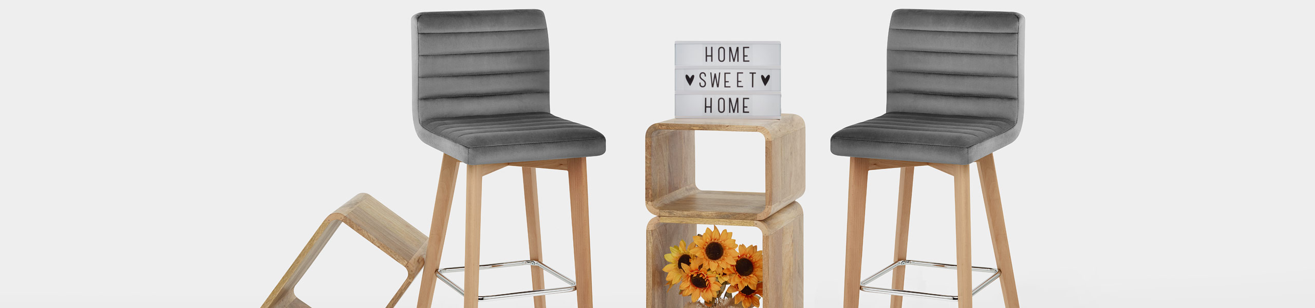 Pure Wooden Stool Grey Velvet Video Banner