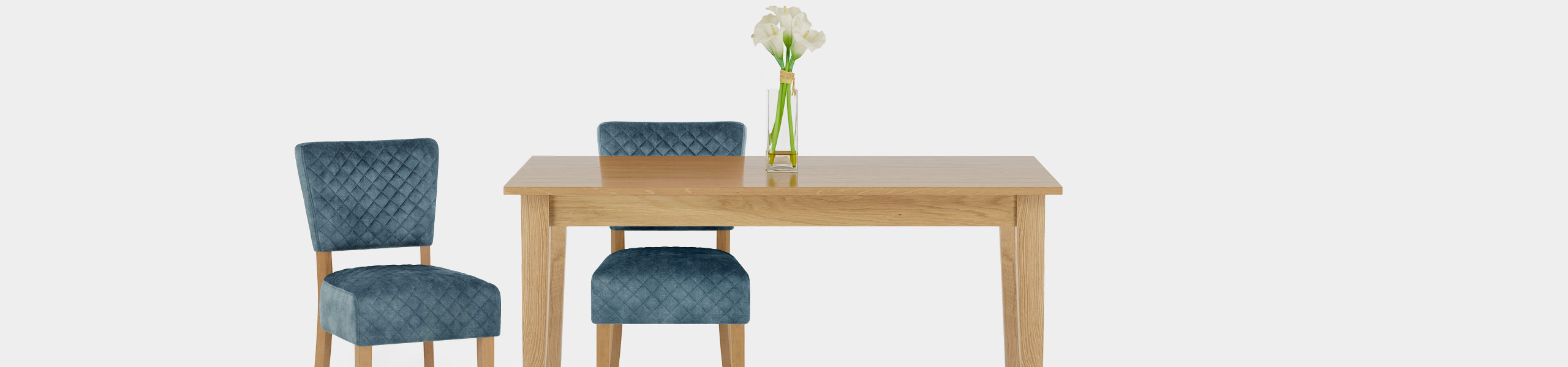 Ramsay Oak Dining Chair Blue Velvet Video Banner