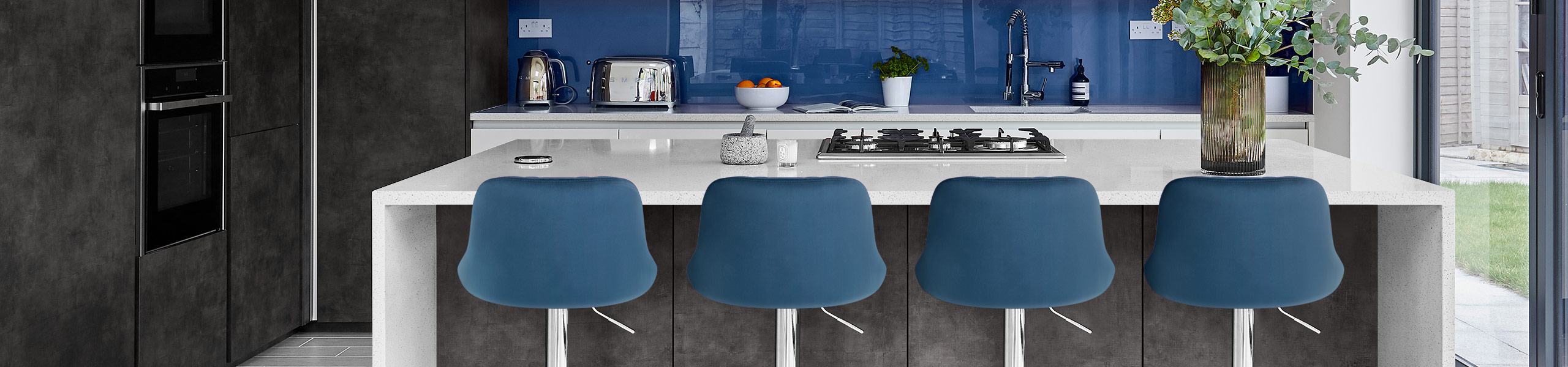 Stitch Bar Stool Blue Velvet Video Banner